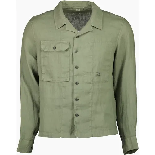 CP Company Men's Long Sleeve Linen Overshirt - Green - : 44/Regular