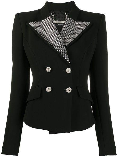 Double-breasted embellished blazer - Black