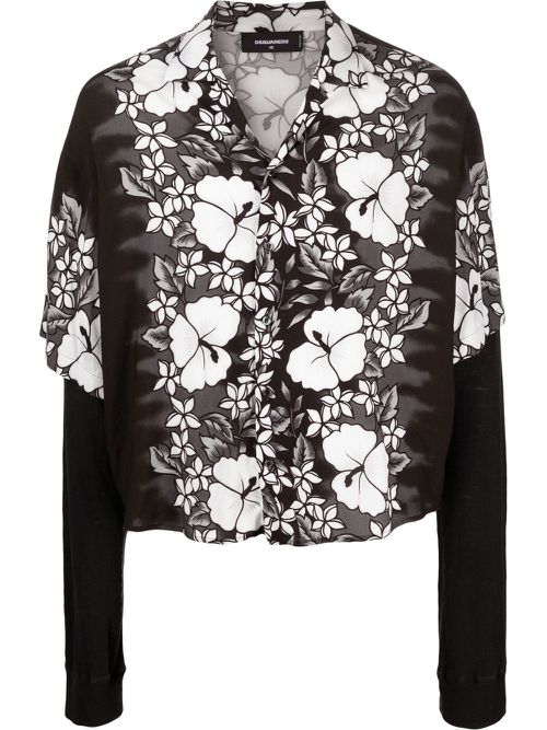 Floral-print layered shirt - Black
