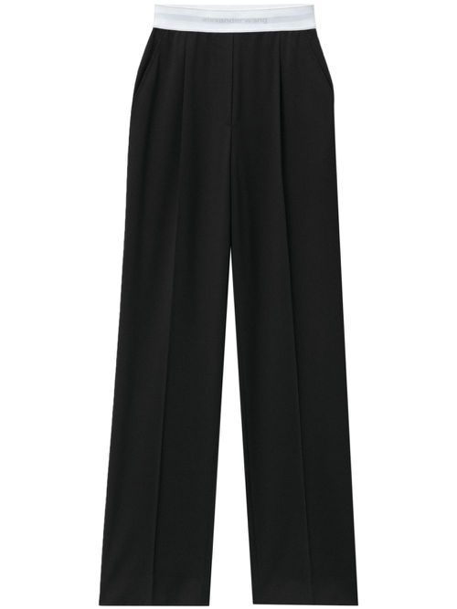 Pleat-detail logo-waistband trousers - Black