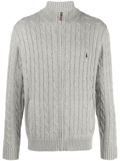 Polo Pony-motif cable-knit cardigan - Grey