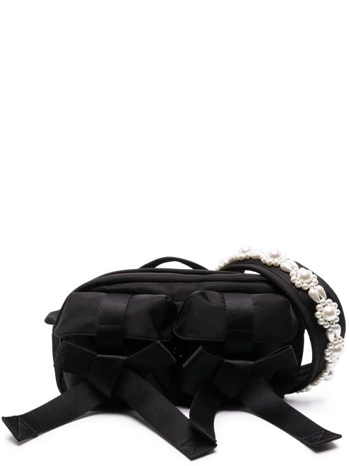 Bow-detail faux pearl-embellished tote bag - Black