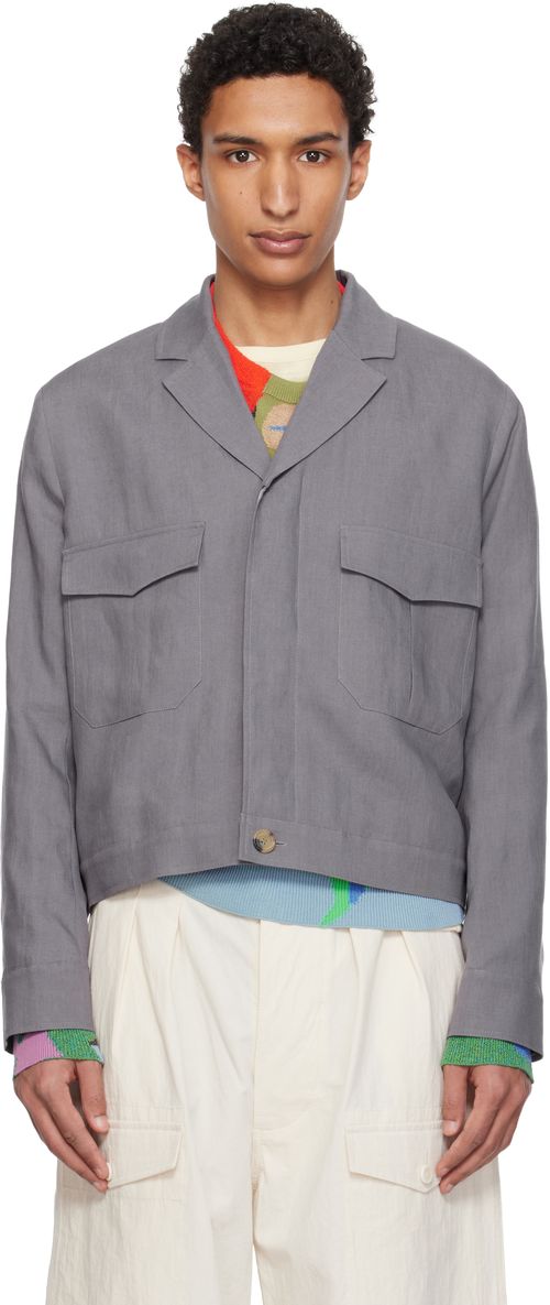 Purple Linen Open-Collar Jacket