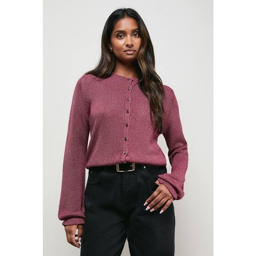 Oasis Women's Scallop Neck Button Down Cardigan Sweater in Chocolate