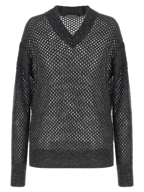 Brunello Cucinelli - Rustic Dazzling Net Sweaters And Cardigans Gray