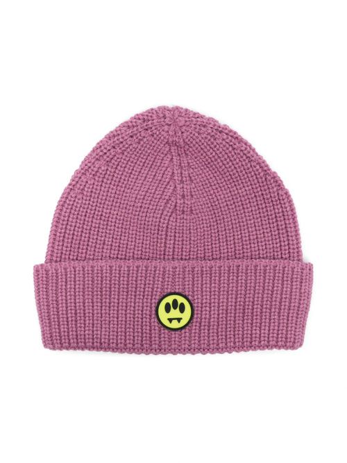 Logo-patch knitted beanie - Pink