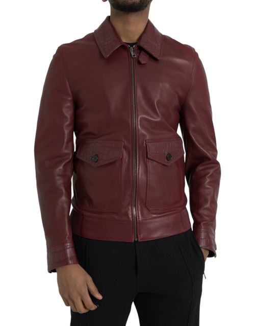 Exotic Leather Biker Jacket — Maroon