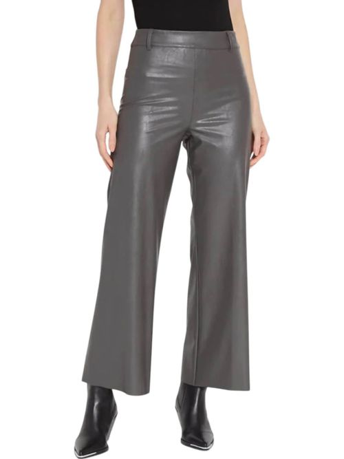 Vegan Leather Wide Leg Pants In Gray