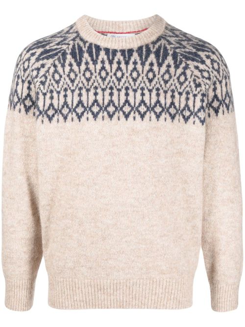Patterned-knit crew-neck jumper - Neutrals