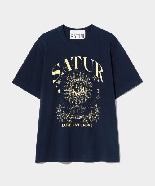 satur 남성 Taro graphic short-sleeved T-shirt classic navy 