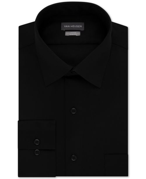Men's Fitted Stretch Wrinkle Free Sateen Solid Dress Shirt - Black