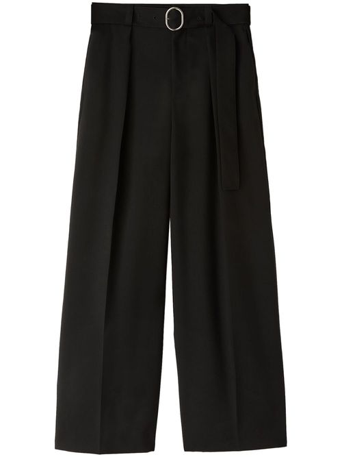 Belted wide-leg wool trousers - Black