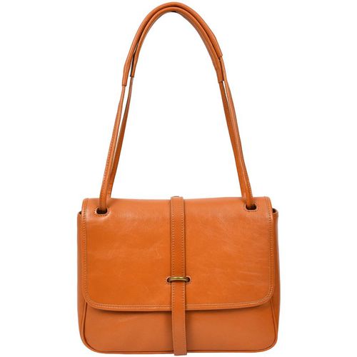 Womens Real Leather Shoulder Bag Classic Mid Size Handbag Simone Brown