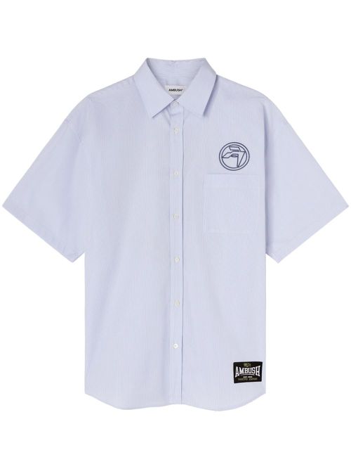 Short-sleeve striped cotton shirt - Blue