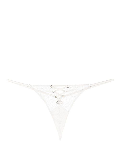 Floral-lace semi-sheer thong - White