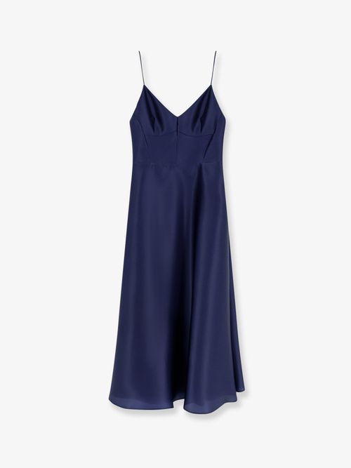 Silk V-Neck Dress — Blue