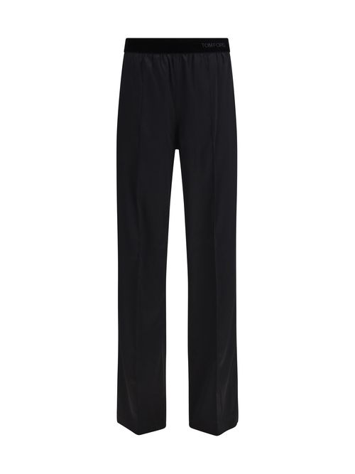 Stretch Silk Satin Trousers — Black