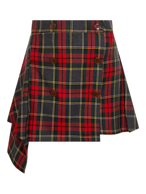 Asymmetric plaid skirt - Red