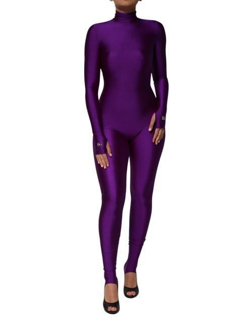 Nylon Turtleneck Bodycon Bodysuit — Purple
