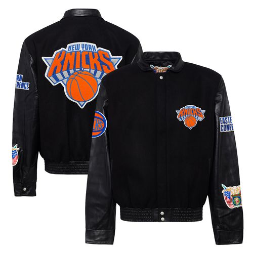 Men's Black New York Knicks Wool & Leather Full-Snap Varsity Jacket