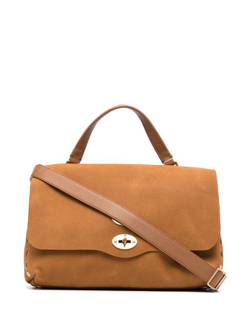 Twist-lock calf leather tote bag - Brown