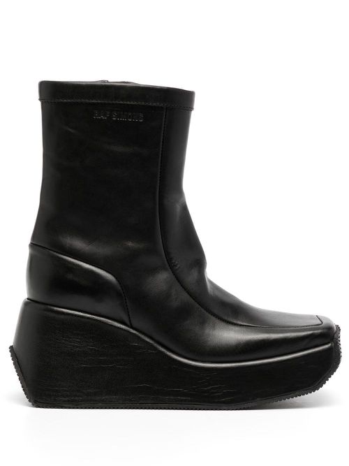 Square-toe wedge boots - Black