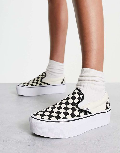 Classic Slip-On Stackform checkerboard sneakers in black and white