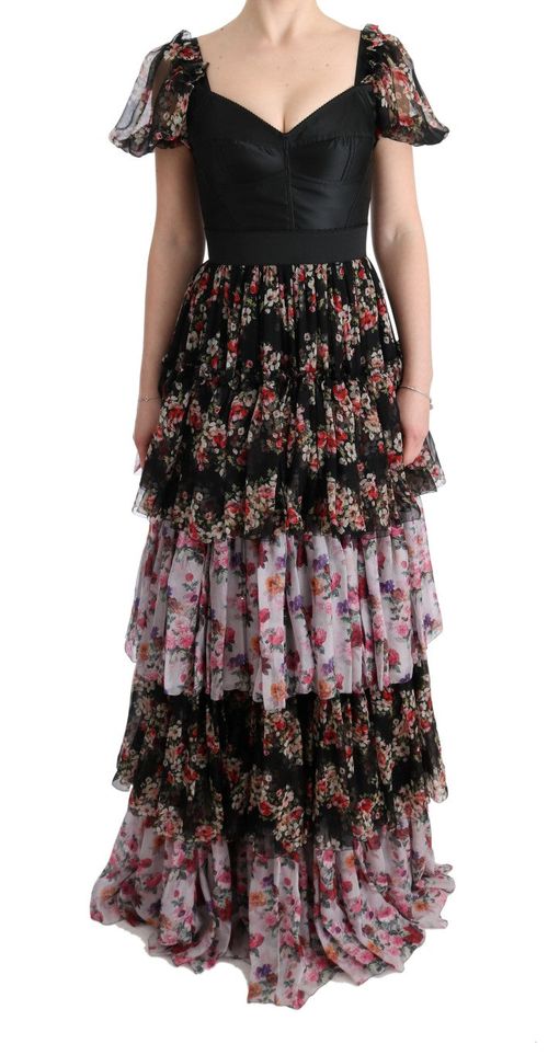 Floral Silk Stretch Dress — Black
