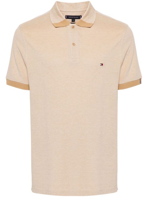 Logo-embroidered organic cotton blend polo shirt - Neutrals