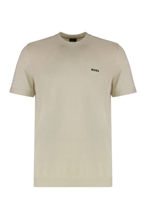 Logo-Embroidered Knit T-Shirt — Beige