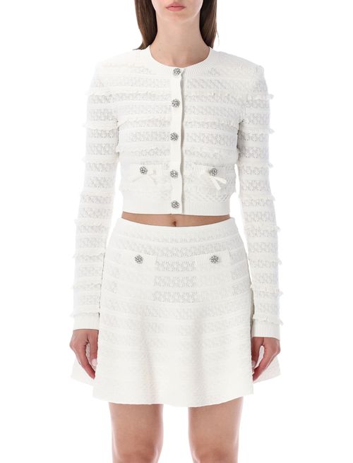 Feminine Pointelle Knit Cardigan with Removable Shoulders