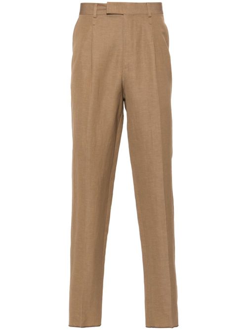 Tapered linen trousers - Brown