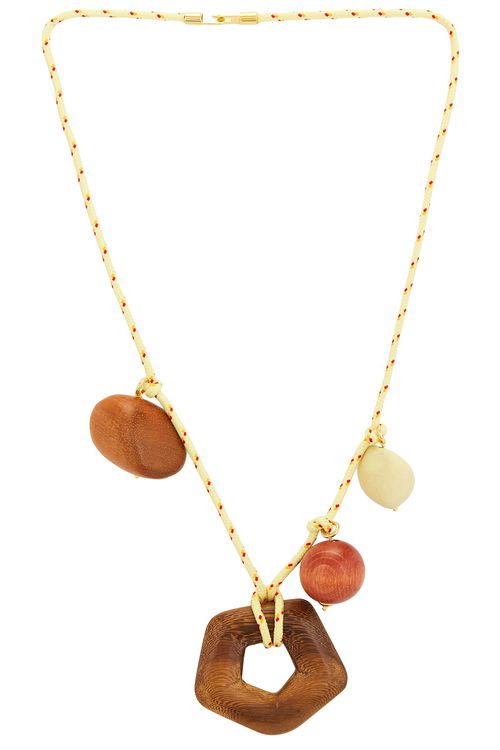 Timeless Pearly Wooden Charms Necklace in Yellow - Yellow.  a