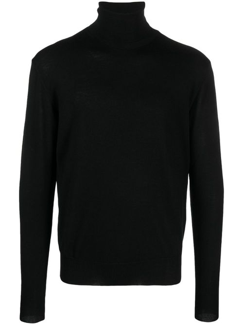 High-neck fine-knit jumper - Black