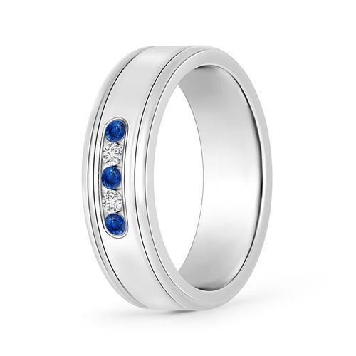 Angara 0.15 Carat Round Blue Sapphire and Diamond Five Stone Wedding Ring in 18K White Gold