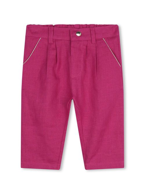 Logo-embroidered linen trousers - Pink