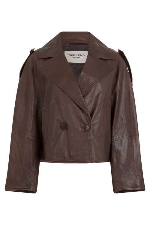 Short Double-Breasted Leather Jacket with Classic Collar