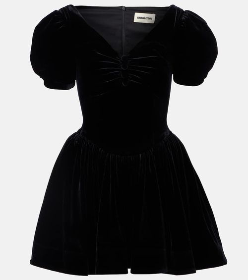 Puff-sleeve velvet minidress