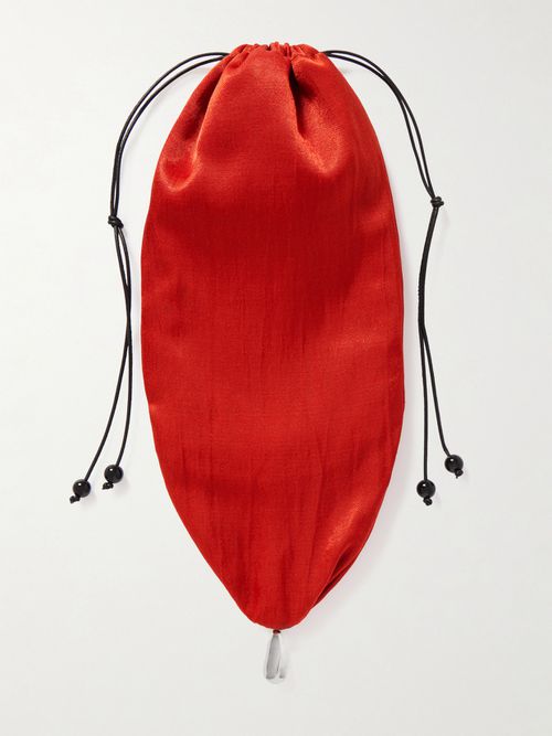 Teardrop Embellished Satin Drawstring Pouch - Red
