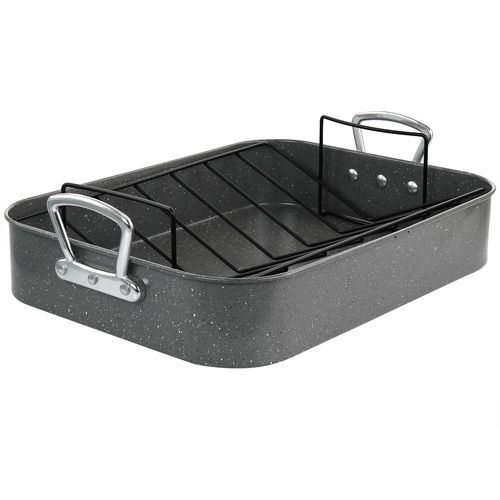 Greystone 2 Piece Carbon Steel 16.25in. Turkey Roaster Set in Speckled Grey
