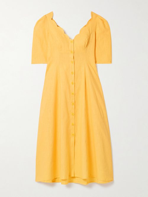 Scalloped Ramie Midi Dress - Yellow