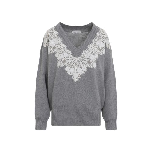 Grey Lace V Neck Sweater