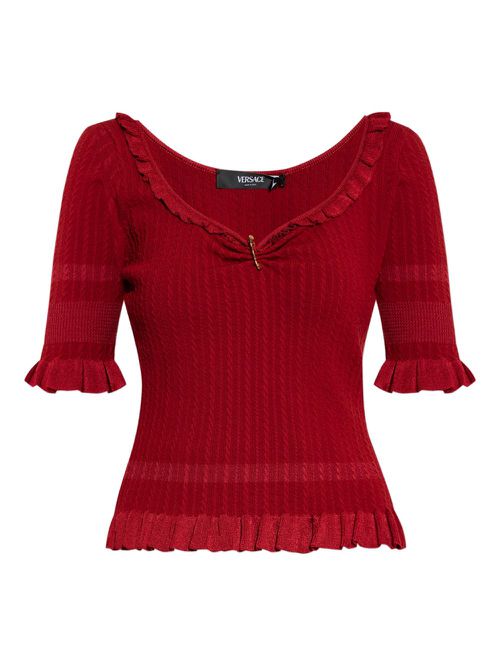 Frill-trimmed ribbed top - Red