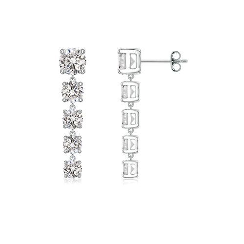 Angara 2.44 CTW Graduated Round Diamond Five-Stone Dangle Earrings in 18K White Gold