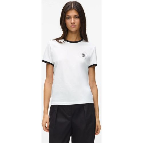 Karl Lagerfeld - Ikon T-shirt Mit Kleinem Circle-logo, Damen, Weiss/schwarz, Größe