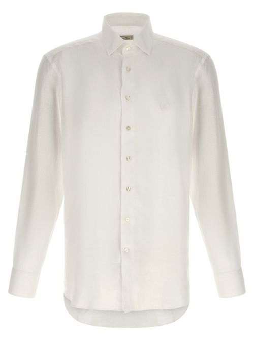 Linen with Tonal Pegaso Logo Shirt — White
