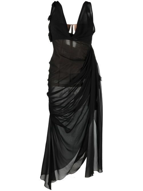 Draped sheer silk dress - Black