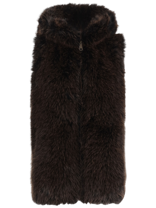 Dark Brown Hooded Faux Fur Vest