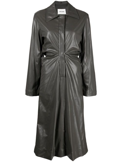 Ruched faux-leather shirt dress - Black