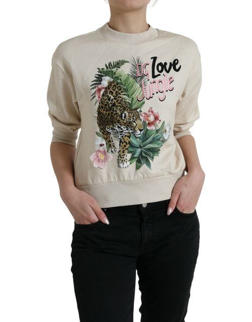 Jungle-Printed Cotton Sweatshirt — Beige